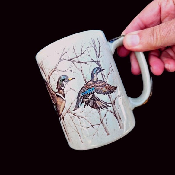 Vintage Otagiri Mug Ducks in Flight Ceramic Mallard 1980s Wabi Sabi - Picture 1 of 11